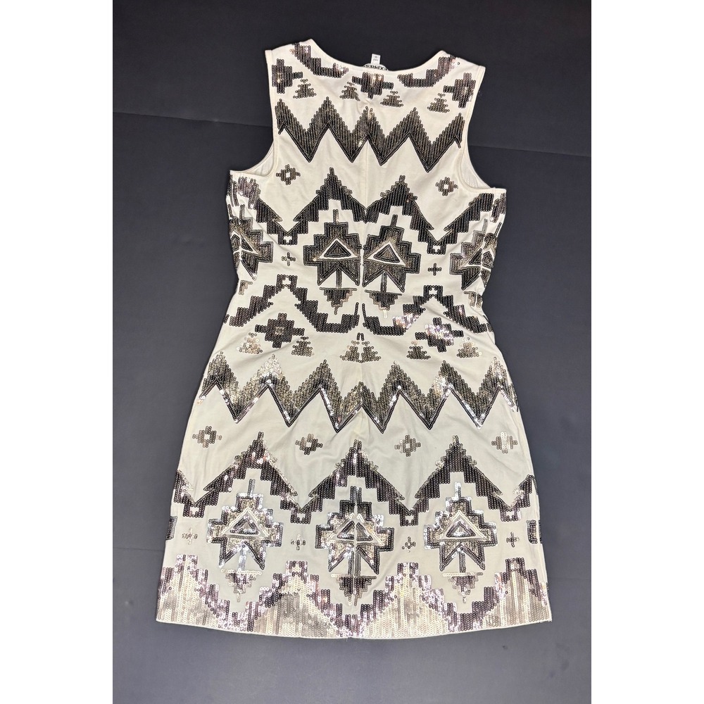 Express Tribal Sequin Aztec Sheath Dress - White & Silver Sleeveless Size Med - Picture 6 of 6